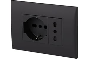 Electraline 22111 Blocco presa da incasso/Set Placca Premontata 2 posti (1 Presa universale P40 + 1 Presa Bivalente 10/16A), due viti di montaggio, Nero