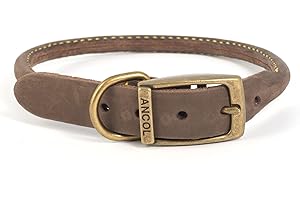 Ancol Timberwolf Bonded Thread Leather Round Dog Collar - Sable - Soft Leather Design with Antique Gold Buckle - Ideal for Long Haired Dogs - 35-43cm Size 4