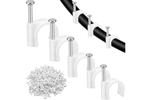 RAFIYU 500 Pezzi Fermacavo con Chiodo, Fermacavi Muro, Bianco Rotondi Graffette Clip per Cavi, Fascetta per cavi Fixpoint,Clip Fermacavi Muro Rotondi Bianchi con Chiodo 4 mm, 6 mm, 8 mm, 10 mm, 12 mm