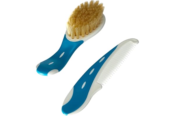 Nuk Brosse pour Bébé 100 % Poils Naturels avec Peigne à Dents Arrondies Turquoise
