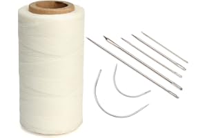 SHOWLL Hilo de coser de 260 metros, hilo de cera, cuerda de cera, con 7 agujas cercanas de piel, para cuero, manualidades, poliéster (blanco)