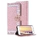 Produktbild Aearl iPhone 6 6S Hülle 4.7 Zoll ,Luxus Glitzer Diamant PU Leder Brieftasche im BookStyle Cover mit Kristall Strass Diamanten Liebes Herz Magnetverschluss und Kartenhalter Standfunktion Flip Etui Handyhülle Tasche für Apple iPhone 6S/6-Roségold