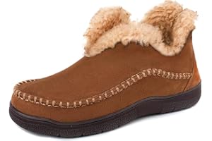 Wishcotton Men's Microsuede Fuzzy Warm Fleece Lining Moccasin Slippers Cozy Memory Foam Indoor Outdoor House Shoes