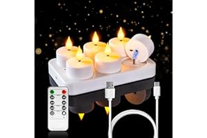 ‎HOMEMORY Homemory LED 6er Teelichter Wiederaufladbar mit Fernbedienung Ladestation, Aufladbare LED Teelichter Kerzen Flackernd mit Timer für Party Zimmer Halloween Weihnachten Deko