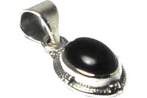Art Gecko Small Black Onyx Oval Shaped Sterling Silver 925 Gemstone Pendant