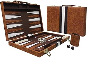 TINMAGI Backgammon Set,Backgammon Spiel,Backgammon-Set Komplett mit Würfelbechern, für Erwachsene Brettspiel mit hochwertiger Ledertasche Tragbares und Reise