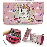 Limmy Kalem Kutusu Unicorn Bahar Temalı Kawai Organizer Kalemkutu Vegan Deri &Uuml;&ccedil; B&ouml;lmeli Kalemlik- Pembe