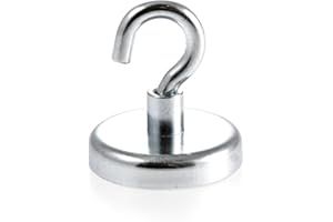 Magnetastico® | 1 pezzo gancio magnetico al neodimio N35 42 mm Ø | Forza di tenuta di 68.0 chilogrammi | 1 pezzo magnete con gancio ultra forte al neodimio zincato