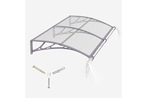 GGNEBAI Marquesina para Puerta Exterior 150x80 CM,Tejadillo de Protección con Fregadero de Drenaje contra Lluvia y Rayos UV,Cubierta de Policarbonato para Puertas,Ventanas,Porches,Patios y Terrazas