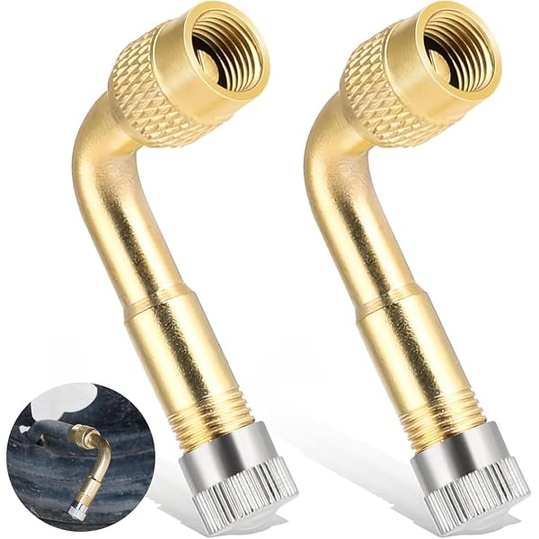 4 Adaptateurs Valve Pneu QitinDasen - 90° - Pour Voiture, Camion, Moto, Vélo - En Laiton Doré
