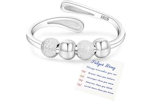 Senteria Anxiety Rings for Women Sterling Silver Rings Adjustable Stress Spinner Rings with Beads Fidget Rings for Anxiety Women