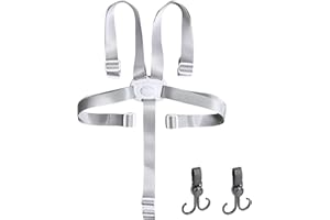 Scettar Cinture Passeggino Universali, Regolabile Copri Seggiolone Pappa, Imbottitura per Seggiolone di Sicurezza Anticaduta, Ganci Passeggino, Cintura di Sicurezza a Cinque Punti, Con 2 Ganci(Bianco)