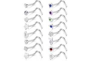 Funseedrr 12-16pcs Piercing Nariz Acero Quirurgico 20G 0,8mm Tornillo Nariz Plata Nariz Piercing Pernos