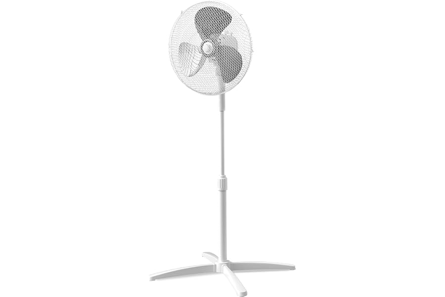 COMFEE' CFS40PW00A2 40W Floor Fan, 3 Adjustable Speeds, 90° Oscillation, Adjustable Height, Powerful Airflow and Silent Operation, Ideal for Home and Office, White