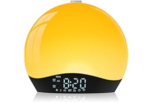 ARTINABS Despertador con Simulador de Amanecer y Altavoz Bluetooth, Radio FM Reloj Despertador, 22 Sonidos Naturales y 9 Colores, 20 Niveles de Brillo, 2 Alarmas, Función Snooze, Modo Fin de Semana (Amarillo)