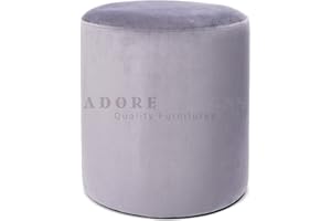 Serenity Headboards VICTORIA ROUND PLUSH VELVET FOOTSTOOL POUFFE DRESSING TABLE SEAT VANITY FOOTREST (Silver)