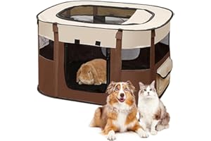 PEELANMALL Parc pliable pour chiots et animaux - En tissu Oxford - Tente rectangulaire pour chiens - Lapin - Cochon d'Inde - Pour l'intérieur ou l'extérieur - 70 x 55 x 40 cm - Café