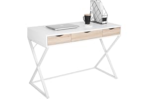 WOLTU Escritorio con 3 Cajones, 110x50cm, Mesa de Ordenador de Madera, Escritorios de Oficina, Estación de Trabajo para Ordenador en Casa, Oficina, Blanco TS40ws