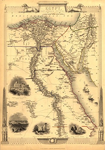 OFA Products A3+ Greyscale Historical Map: Egypt & Arabia Petraea (c1850 J & F Tallis), Matte Finish, Size 18.5" X 13" inches (47 x 33 cm), 668997011
