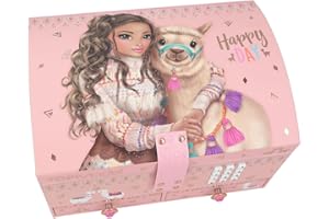 Depesche TOPModel Cosy 11900 Small Jewellery Box in Pink with Alpaca and Model Motif, Opens with Code and Sound, Jewellery Box with Mirror and Hinged Lid
