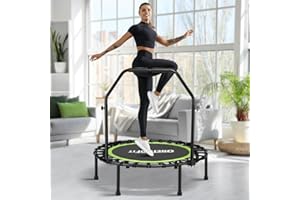 ONETWOFIT Foldable Rebounder Trampoline for Adults, 40”/42"/45" Mini Fitness Trampoline W/Adjustable Foam Handle Bungees, Quiet Exercise Trampoline Max Load 330lbs