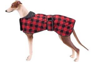 Geyecete Waterproof Greyhound Whippet Lurcher Coat - Warm Fleecy Lining Inside Outdoor Apparel With Adjustable Bands for Medium, Large Dogs - Red - M
