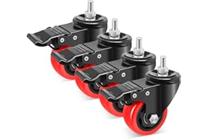 Nefish Stem Caster Wheels 3 Inch with Dual Locking, Heavy Duty Threaded Stem Casters UNC 3/8"-16x1" No Noise Swivel Casters, Set of 4 Castor Wheels for Furniture, Dollies, Trolleys
