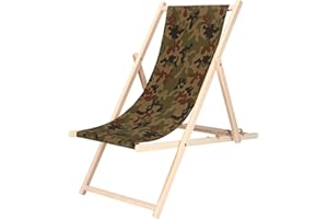 SPRINGOS Chaise Longue Pliante en Bois Massif pour Jardin et Petit Balcon système de sécurité 3 Positions Chaise Longue Pliante en Bois avec Tissu