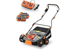 FUXTEC Arieggiatore a Batteria 40V FX-E2VE38SET – 2-in-1 Arieggiatore e Scarificatore, Larghezza 38 cm, Cesto 45L, Inclusi 2 Batterie