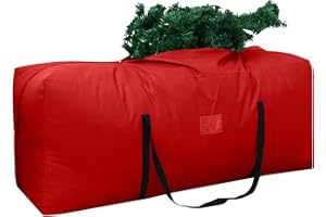 CATIME Heavy Duty 600D Oxford Waterproof Xmas Tree Sack - Green with Handles, Dual Zippered Card Slot, Decoration Organiser, 135x40x50cm (Red, A)