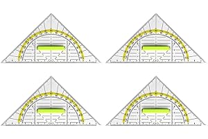 HCYANGZHANG 4 PCS Geodreieck Mit Griff, Zeichendreieck Winkelmesser, 15cm Lineal Ruler aus Durchsichtig Rrotractor Bruchsicher Büro Mathe Schulset Schreibwaren für Studenten Kinder
