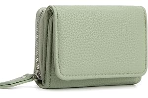 CHAOFANXI Trifold portfel damski, skórzany mały portfel dla kobiet, portfel damski, mały portfel z 6 przegródkami na karty, 1 przegródka na banknoty i 1 przegródka na monety, zielony, zielony, 10*8*4,