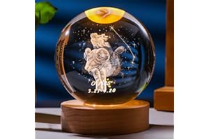 Besot Laser Gravierte Sternzeichen Kristallkugel Miniatur 3D Kristall Handwerk Dekoration Glas Kugel Dekoration Zubehör Geschenk (Aries, 3.15 Inches)
