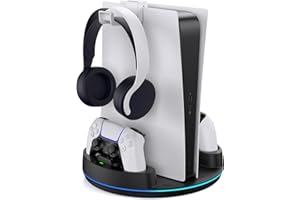 NEWDERY für PS5 /PS5 Slim /PS5 Pro Ständer, Dual-Controller-Ladestation mit RGB-Licht für PlayStation 5, Vertikaler Ständer für PlayStation 5 Digital/Disc-Konsole, Schwarz