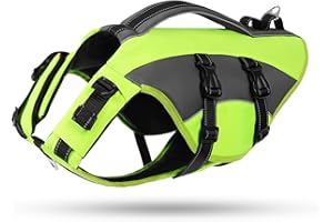 CITÉTOILE Salvagente Cane Regolabile Ripstop, Giubbotto di Salvataggio per Cani, con Maniglia e Strisce Riflettenti, per Gli Sport Acquatici, Dog Life Jecket, Verde, S