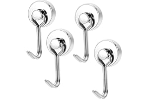 Simsky Crochets Magnétiques, Lot de 4 Crochets Magnétiques Argent, Crochets Magnétiques Extra Forts Capacité de Charge Verticale 15kg Pivotant Magnétique pour Cuisine, Gadgets, Chambre