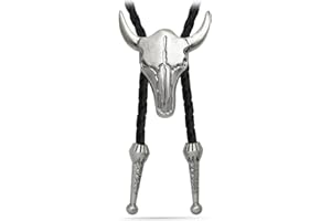 Yjfeshion Mens Western Bolo Tie Cowboy Longhorn Bull Design Handmade Leather Necktie for Husband Dad Gift