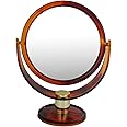 Scarlet Line Round Double Sided Magnifying Makeup Mirror for Men n Women, Medium Size Standing Vanity Dressing Mirror with Stand_Shell_5.5 Inch