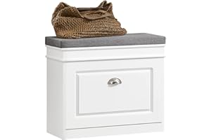 SoBuy Zapatero Entrada Recibidor con Cajón – Banco Zapatero con Asiento y Almacenaje Compacto 60x24x51 cm – Puff para Recibidor, Dormitorio o Salón, Blanco, FSR82-K-W