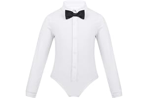 iEFiEL Camicia da Bambino Slim Fit Body da Ballo Latino Moderno Costumi da Danza con Cravatta a Farfalla Dancewear Smoking Elegante per Competizione Spettacolo Nero Bianco