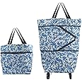 Folding Shopping Cart with Wheels Fashionable and Practical Shopping Carts, Grocery Cart on Wheels Used for Picnic Trips to Buy Vegetables(Morning Glory)