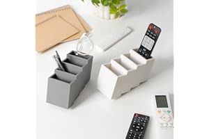 SHIMOYAMA Remote Control Holder, 2 Pack, Grey+White, TPE Storage Box with 4 Compartments for TV, DVD Remotes, Desk Organizer for Office Supplies, Pens
