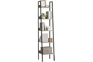 VASAGLE LLS109B50V2 5 Tier Narrow Ladder Shelf for Home Office, Living Room, Bedroom, Kitchen, Industrial, Camel Brown and Ink Black