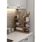 Reyo Wooden Kitchen Organizer Shelf, 3 Tiers, Spice Bowl and Paper Towel Holder, Pine