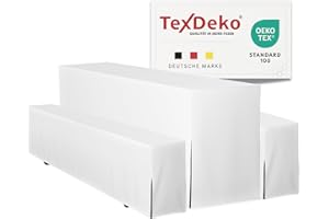 ‎TEXDEKO TexDeko® Hussen Bierzeltgarnitur 3-teiliges Set Premium blickdicht strapazierfähig 2 Bierbankhussen 1 Biertischhusse 220x50cm für Festzeltgarnitur (Weiß)