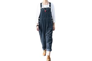 Tomwell Femmes Ample Harem Sarouel Casual Jumpsuit Pantalon Hiver Automne Vintage Salopette en Velours Côtelé Sangle Combinaisons sans Manches Salopette