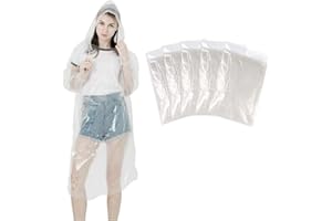 LEBEXY Einweg Regenponcho mit Kapuze Transparent 5 Stück