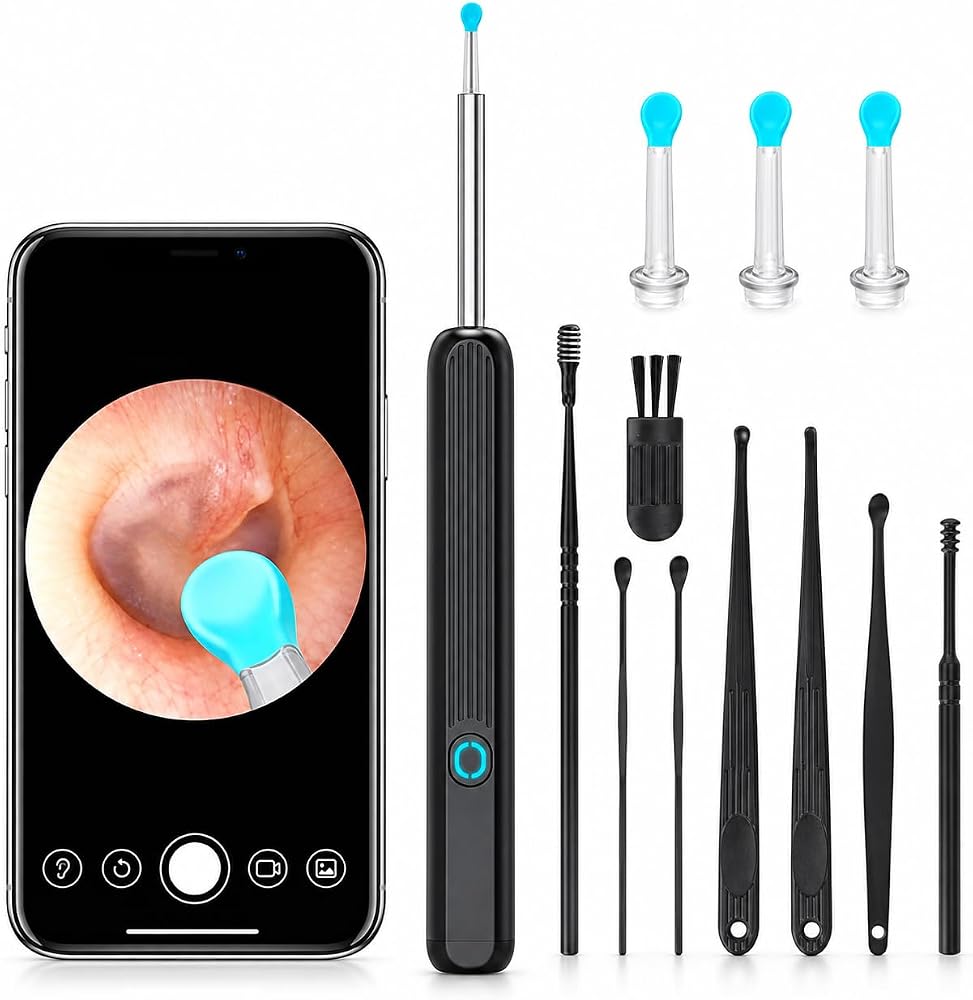 Kameralı Kulak Temizleme Cihazı - 1296P Full HD Kameralı, 6 LED Işıklı, Su Geçirmez, App Kontrollü, WiFi Bağlantılı, Çocuk ve Yetişkin Ev Kullanımı İçin Güvenli ve Kablosuz Akıllı Kulak Temizleyici
