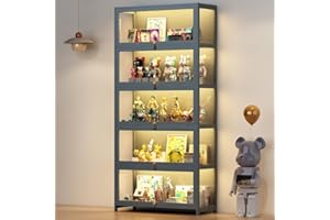 Scribora Vitrina con puerta de vidrio acrílico, vitrina de 5 niveles, organizador de juguetes coleccionables, estantería para dormitorio, rincón de lectura, habitación de niños, bambú (puerta abatible