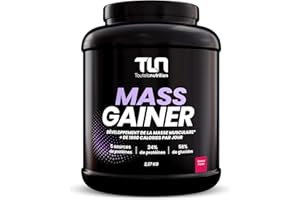 MASS GAINER | Gainer Prise de Masse Musculation | +1500 kcal par jour | 5 Sources de Protéines + 2 Sources de Glucides + MCT | 22 Portions de Boisson Shaker Goût Fraise | 2,27kg | TLN